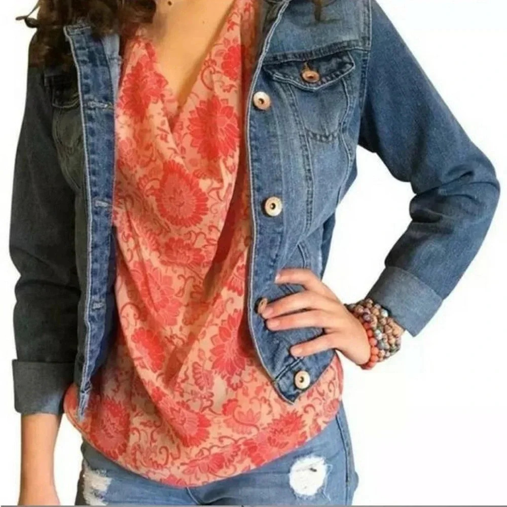 CAbi Vita Blouse Cowl Neck Sleeveless Sheer Lightweight Floral Boho NWOT